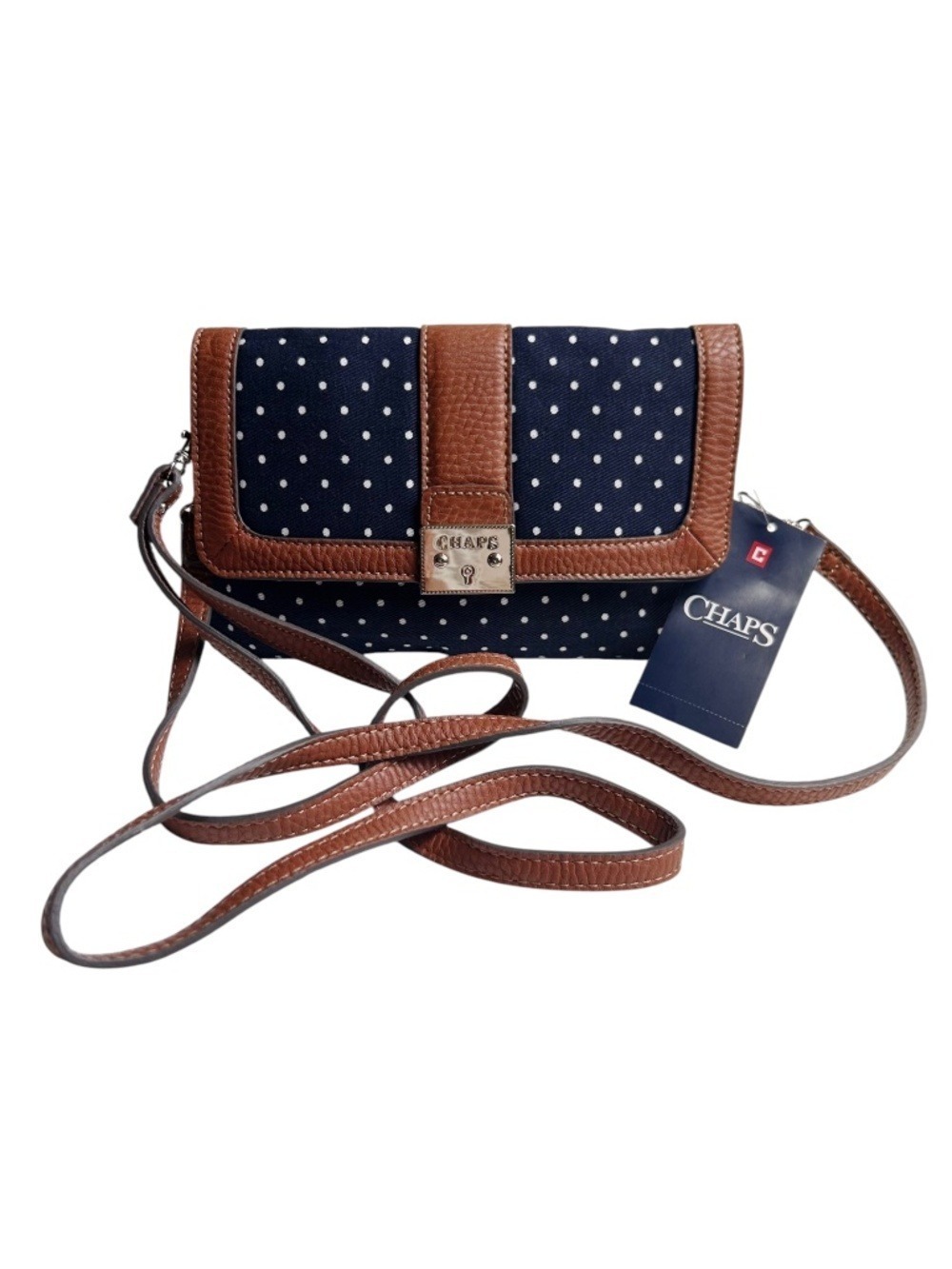NWT Chaps Navy & White Polka Dot Tinsley Wristlet Crossbody Bag